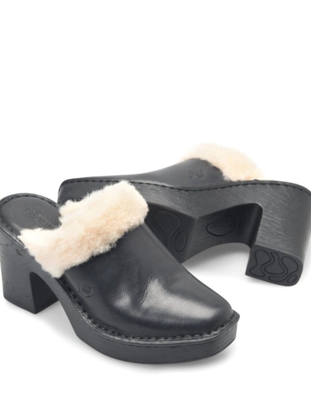Born Hope Shearling-Combo Heeled Clogs - Leather, Open Back